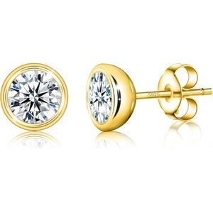 Bezel Vintage 18k 3/4 Carats Round Diamond Moissanite Earrings